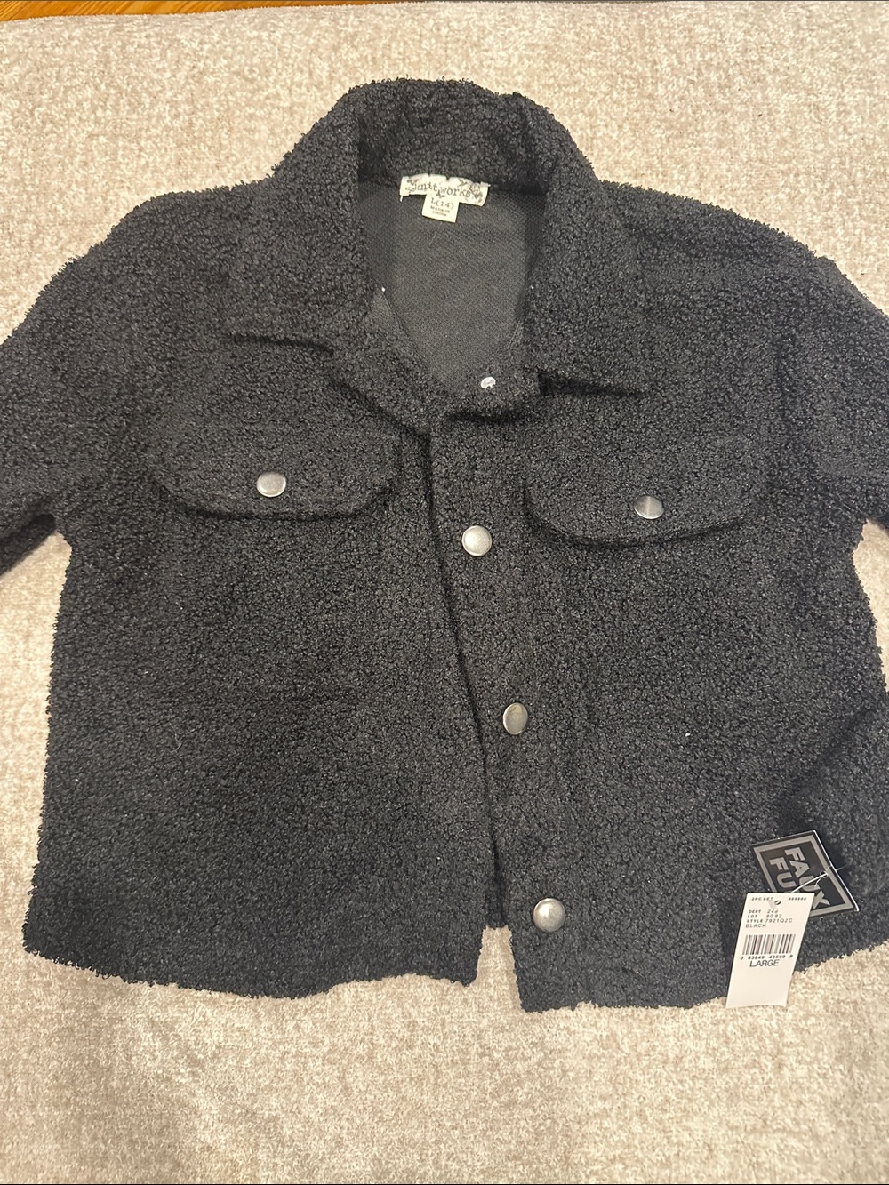 Knitworks Black Sherpa Button-Front Kids Jacket